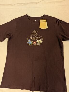Montbell Men's XL Graphic T-Shirt Brown Zermatt Switzerland Matterhorn Hiking